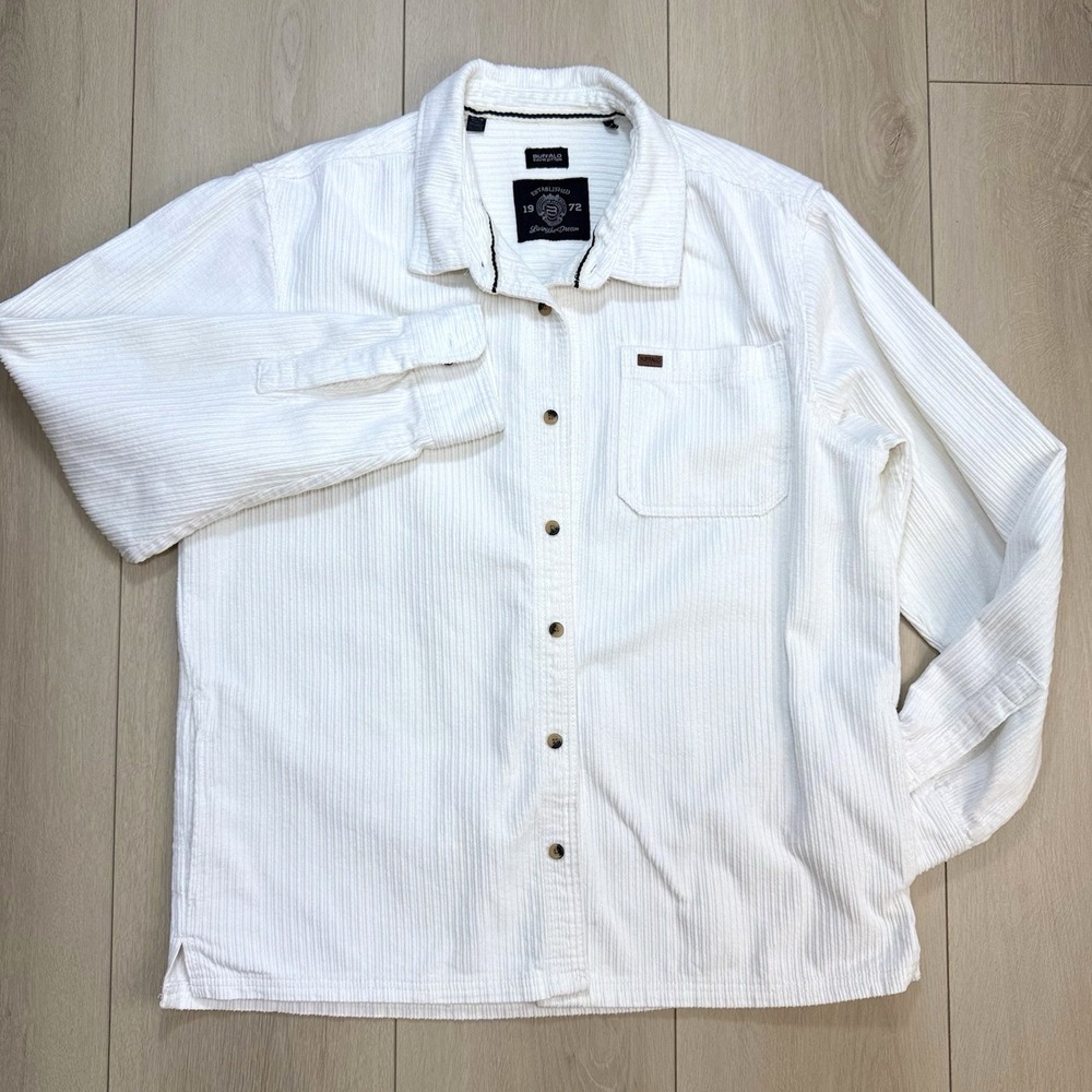 VTG Y2K Buffalo David Bitton White Corduroy Shirt Jacket XL Button‎ Front